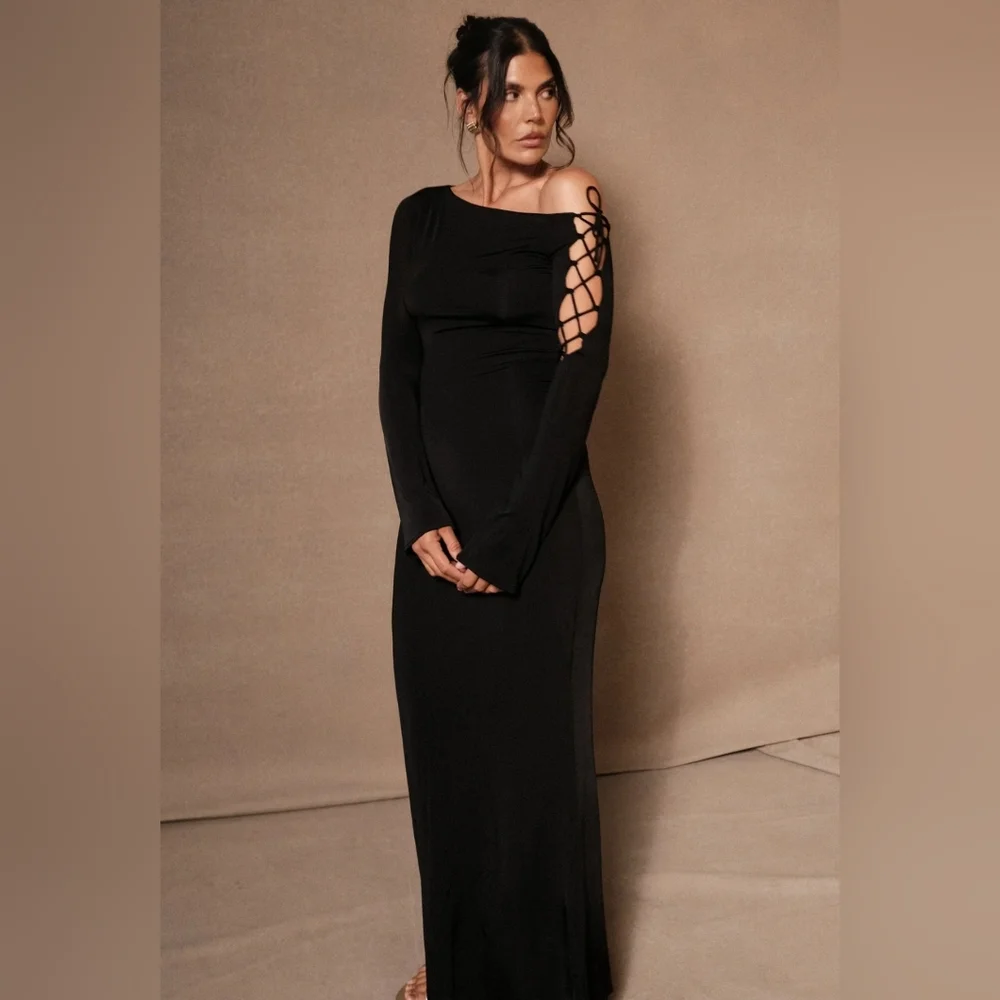 Tie Sleeve Slinky Maxi Dress - Picture 7 of 10